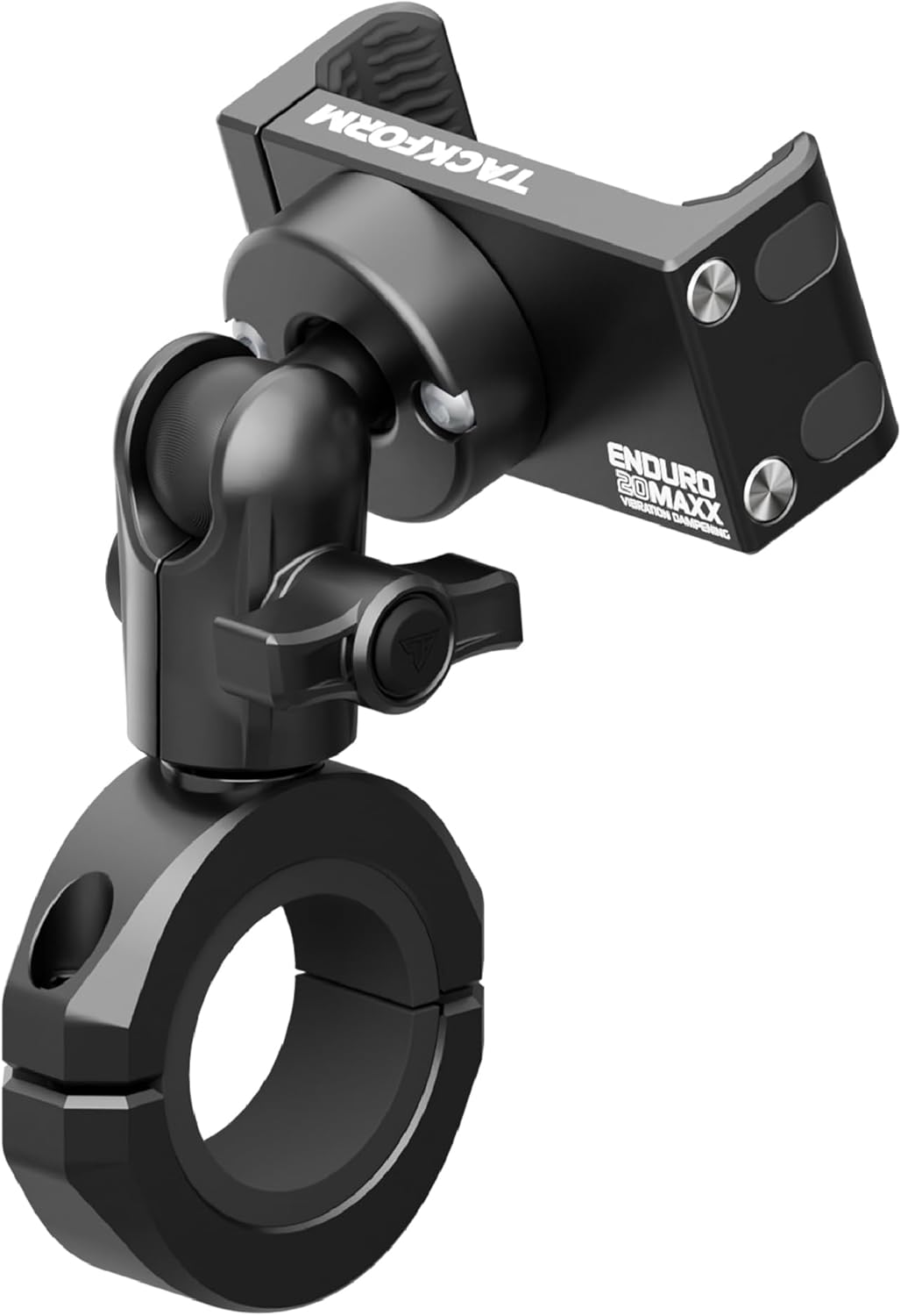 Tackform Black Motorcycle All Metal Phone Mount - Vibration Dampening 20MAXX Spring Cradle | Universal Clamp Fits 1-1/4" to 1-1/2" Handlebars | Compatible with iPhone, Galaxy, More | Short Reach