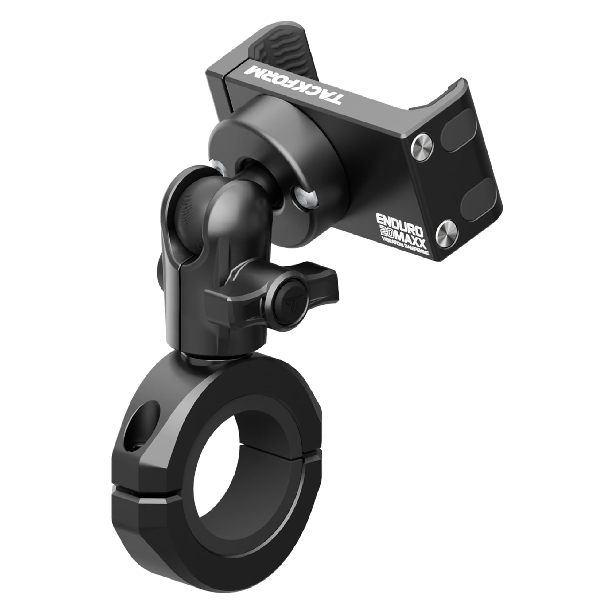 Tackform Black Motorcycle All Metal Phone Mount - Vibration Dampening 20MAXX Spring Cradle | Universal Clamp Fits 1-1/4" to 1-1/2" Handlebars |