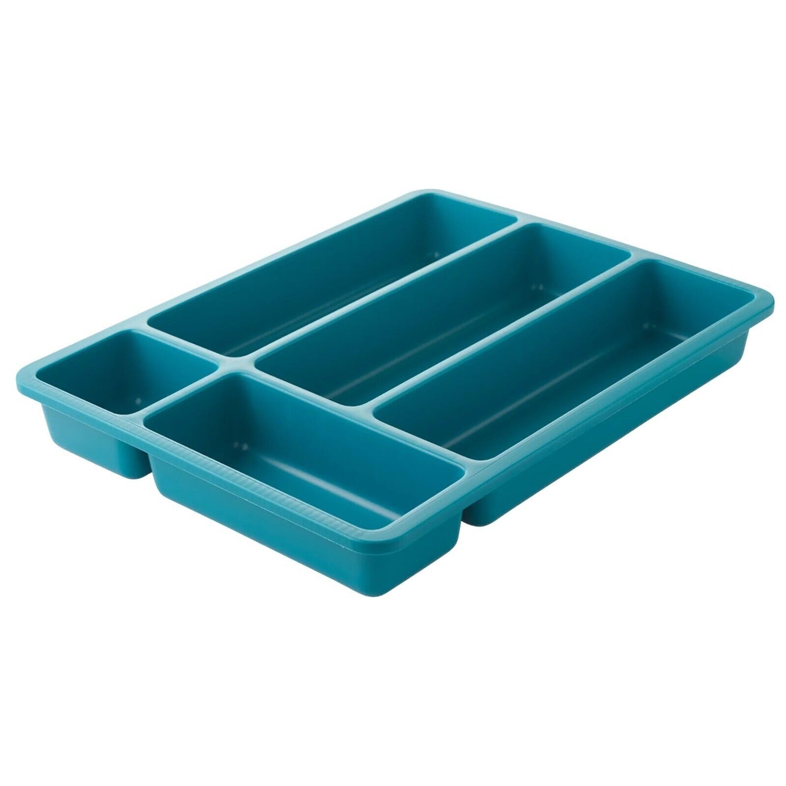Urbnliving Teal Cutlery Holder Tray 5 Compartment Kitchen Plastic Flatware Utensils Organiser (Teal)