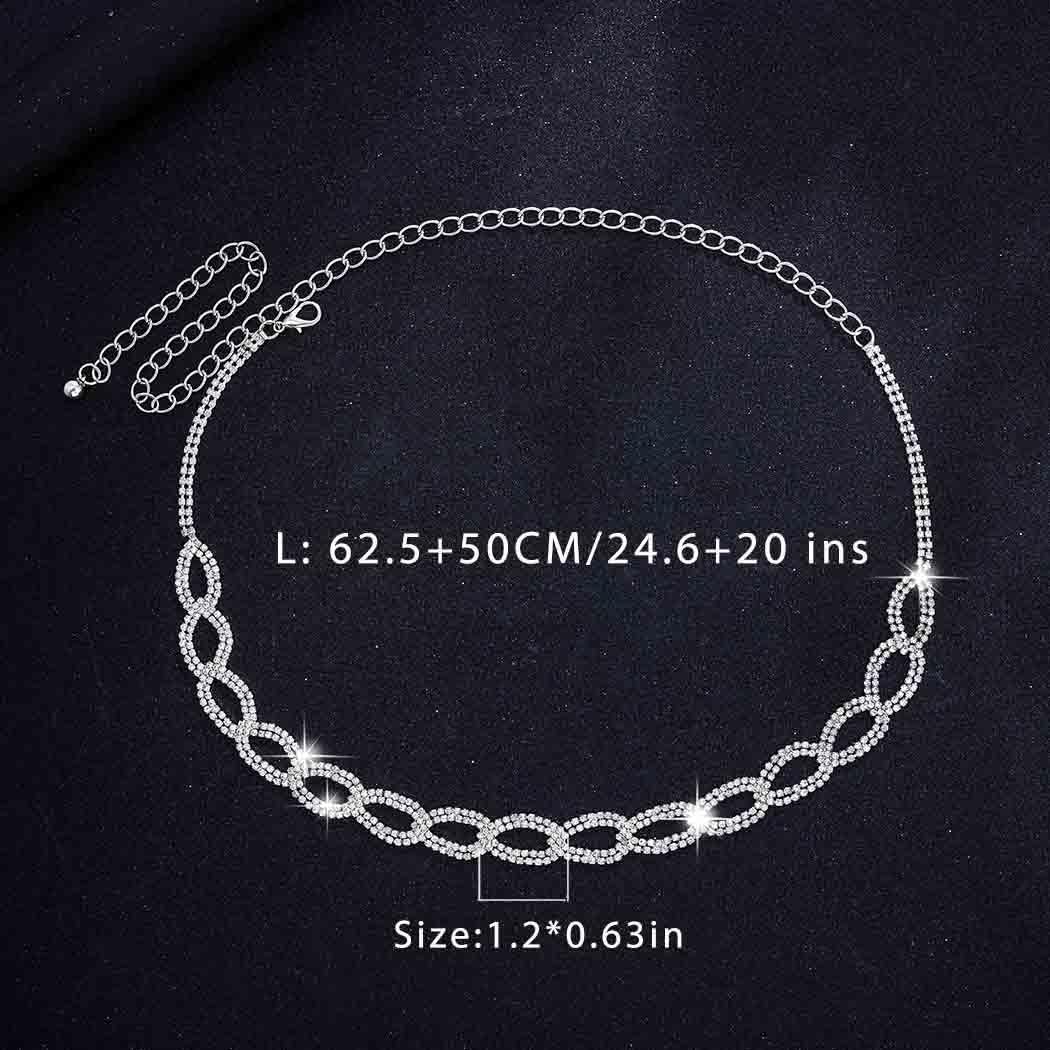 Abien Rhinestone Belt Sparkle Rhinestone Chain Belt for Women