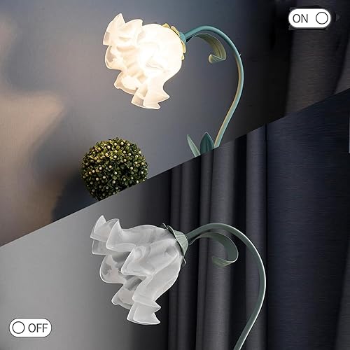 Miniatura 4 de PURESILKS Lámpara de mesa de flores verde pequeña lámpara de mesa floral biónico con pantallas de lámpara de cristal lirio del valle lámpara para