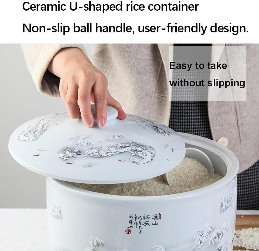 Ceramic Rice Storage, Container Chinese Design Ceramic Rice Jar with Lid,Ceramic Rice Bucket with lid,Ceramic Rice Container,Ceramic Rice and Grain Storage Container(3,10kg)