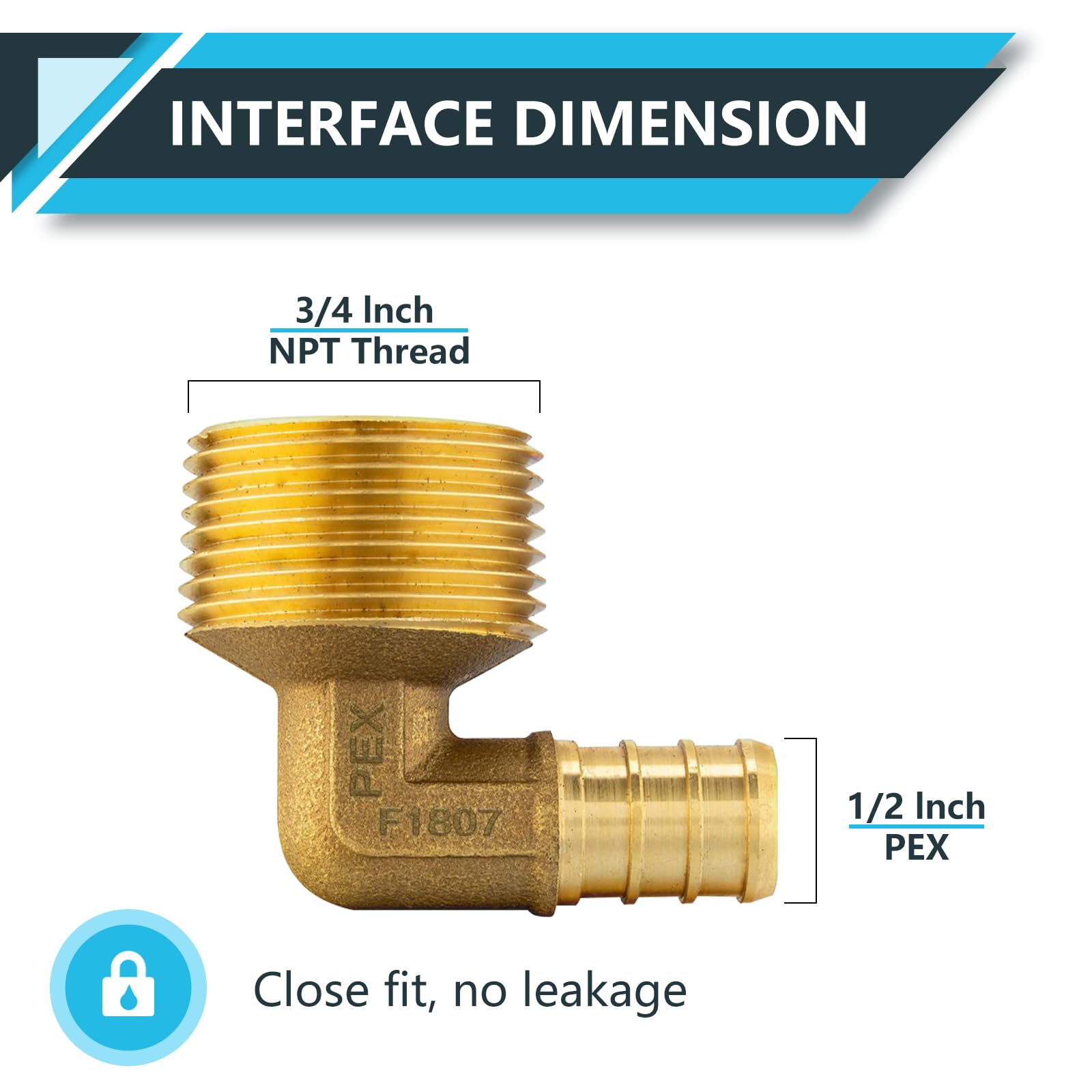 ASTM F1807 - Confezione da 10 raccordi PEX, 1/2" x 3/4" maschio filettato NPT a gomito, raccordi a crimpare in ottone, per tubi PEX idraulici