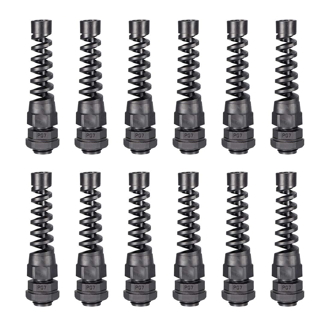 uxcell 12Pcs PG7 Cable Gland Black Waterproof Plastic Joint with Strain Relief for 3mm-6.5mm Dia Wire