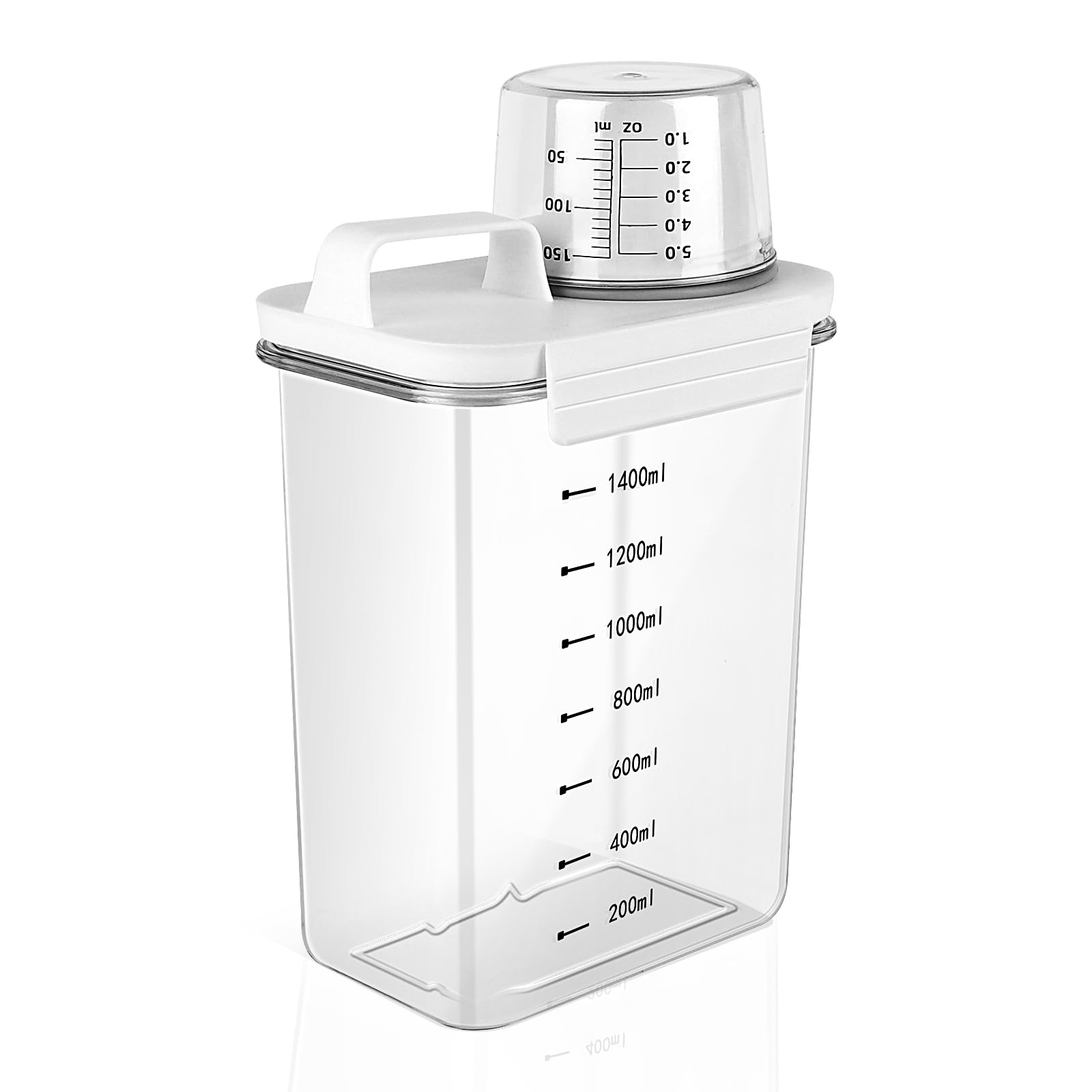 Distributeur Lessive Liquide, 1800ML Doseur Lessive Liquide, BDistributeur de Lessive avec Tasse à Mesurer, Multi-Usage, Étanches à L'humidité, doseur de poudre à laver
