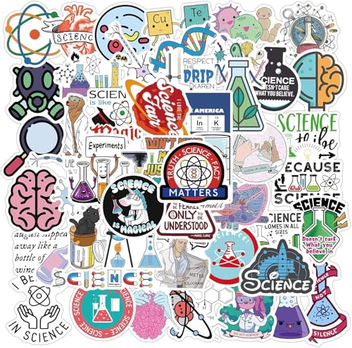 ティーンズ、女の子、子供向けの物理、化学、生物学実験科学ステッカー50枚、水筒、ノートパソコン、携帯電話、スケートボード用のかわいいビニール製美的ステッカー (科学実験)