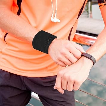 Wrist Band Wallets, Sweat Bands Wristbands Health Gear Sport Coin Keys Storage Pouch Wallets Breathable Pocket Sweatband Wallet with Zipper for Gym Running Basketball Hiking Jogging Black