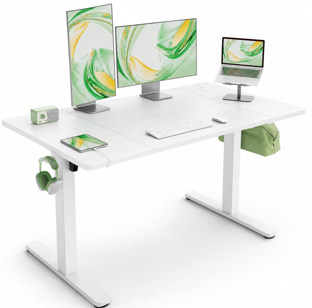 Marsail Electric Standing Desk 140x81 cm, Height Adjustable Sit Stand Desk with USB-A Charging, 4 Memory Presets, 80kg Load, Stable Lift, Hooks & Cable Management, Compact Home Office Desk โ image 1