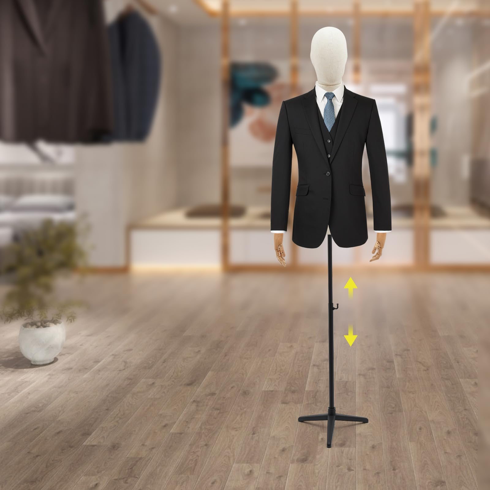 Male Mannequin Torso with Tripod Stand, Male Dress Form Display, Adjustable Height and Posture, Dress Form for Clothing Stores Tailor Shops Clothing Dress Jewelry Display (Black, H:53-76in)