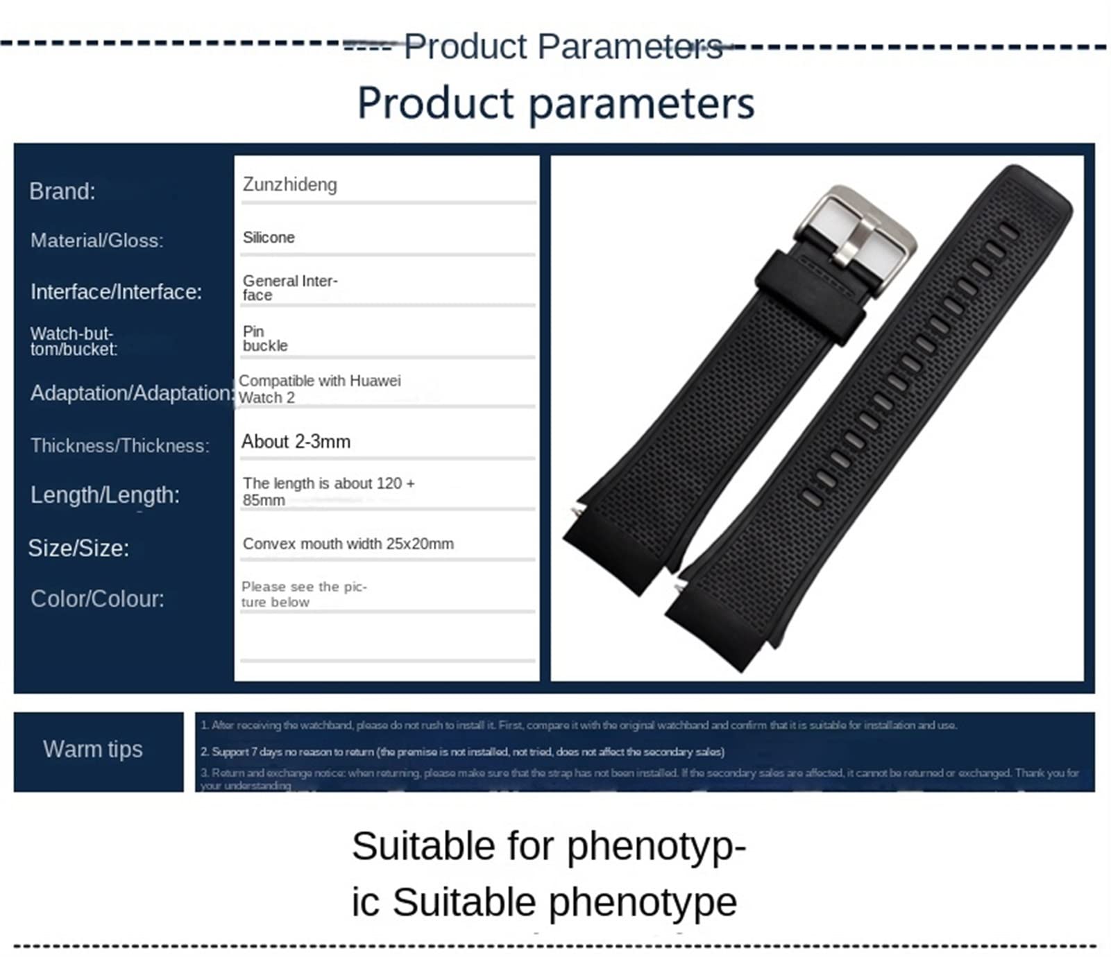 XMKT Soft silikonowy pasek zegarowy pasek na nadgarstek Opaska zegarkowa 20 mm dla Huawei Watch2 Wodoodporne pasy smartwatcha Bransoletka