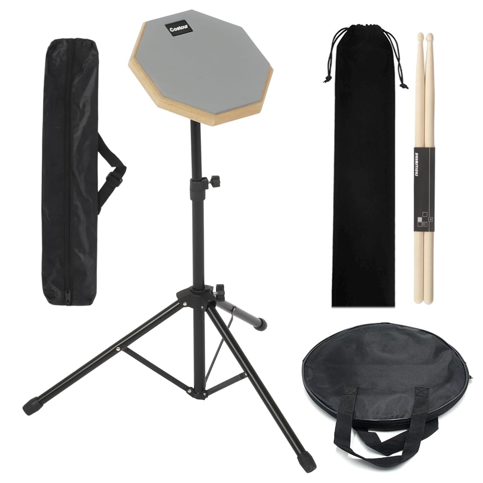 Drum Practice Pad, Set Di Pad per Esercizi, Pad per Batteria Silenzioso, Pad per Esercizi Batteria, Drum Pad Set con Bacchette, Mensola e Borsa Di Stoccaggio, Tamburo In Gomma per Principianti
