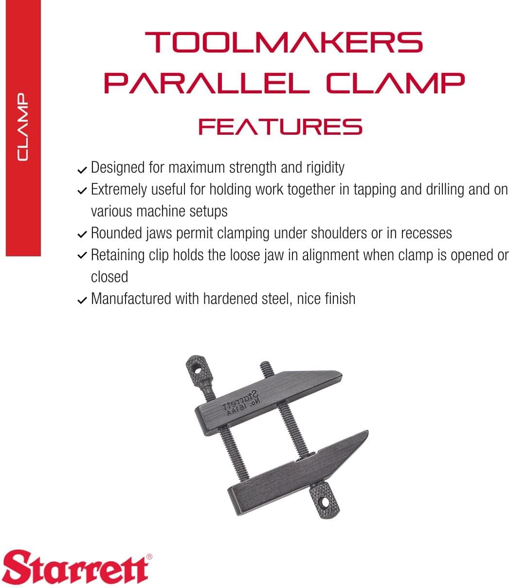 Starrett Toolmakers Parallel Clamp - Ideal for Holding Work in Tapping and Drilling - 3/4" Capacity, 21/32" Throat Depth, Hardened Steel, Nice Finish - 161AA