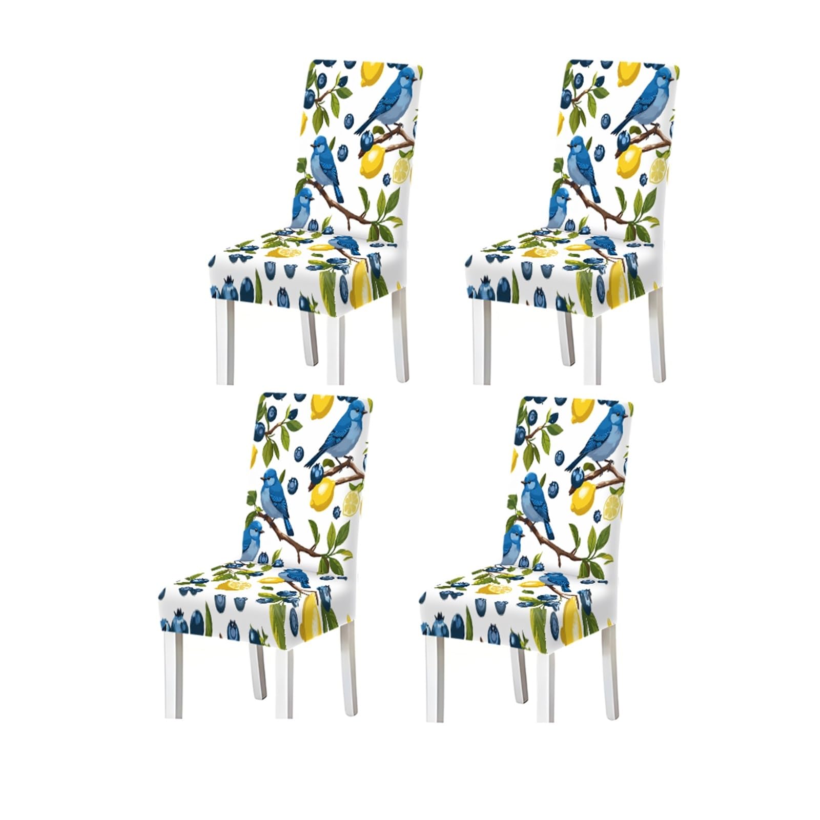 Bosuybn One Color Bluebird Lemon Blueberry Fruit Bird Pattern Print Dining Chair Covers Set Of 2/4/6, Stretch Slipcovers For Kitchen Dining Room Furniture Protectors For Home Dining Room(4Pcschair Cover)