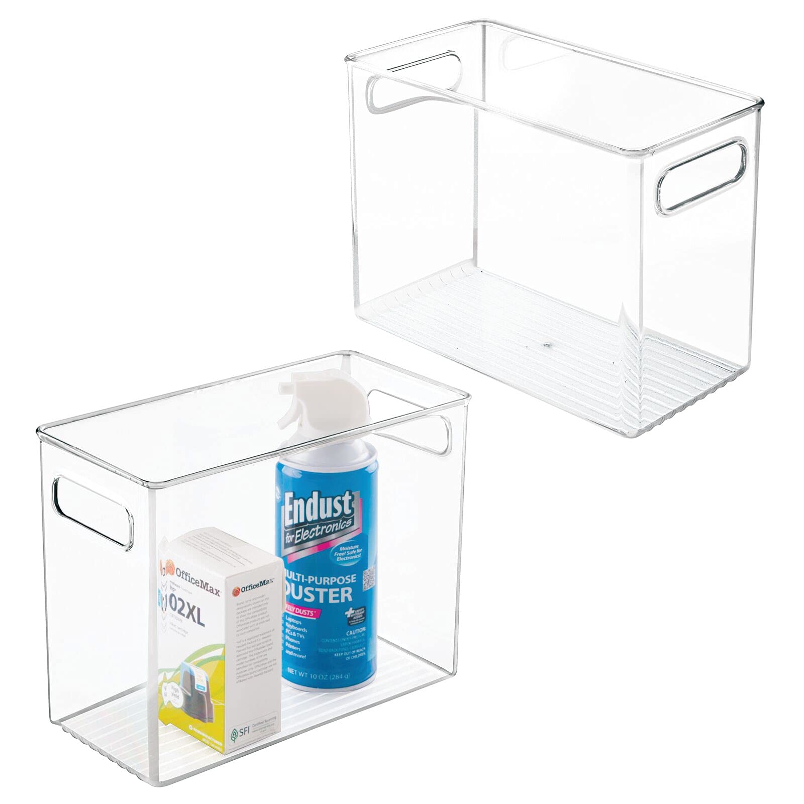 mDesign Tall Plastic Office Storage Bin with Handles - Organizer Bins for Cabinets, Drawers, Desks, Workspace - Containers and Baskets for Pens,