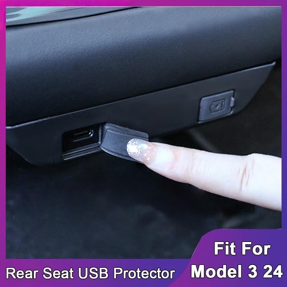 LIUHONGGANghc Air Vent USB Protector Compatible for Tesla Model 3 2024 Highland Charging Port Cover ABS+TPE Block Design Backseat Outlet