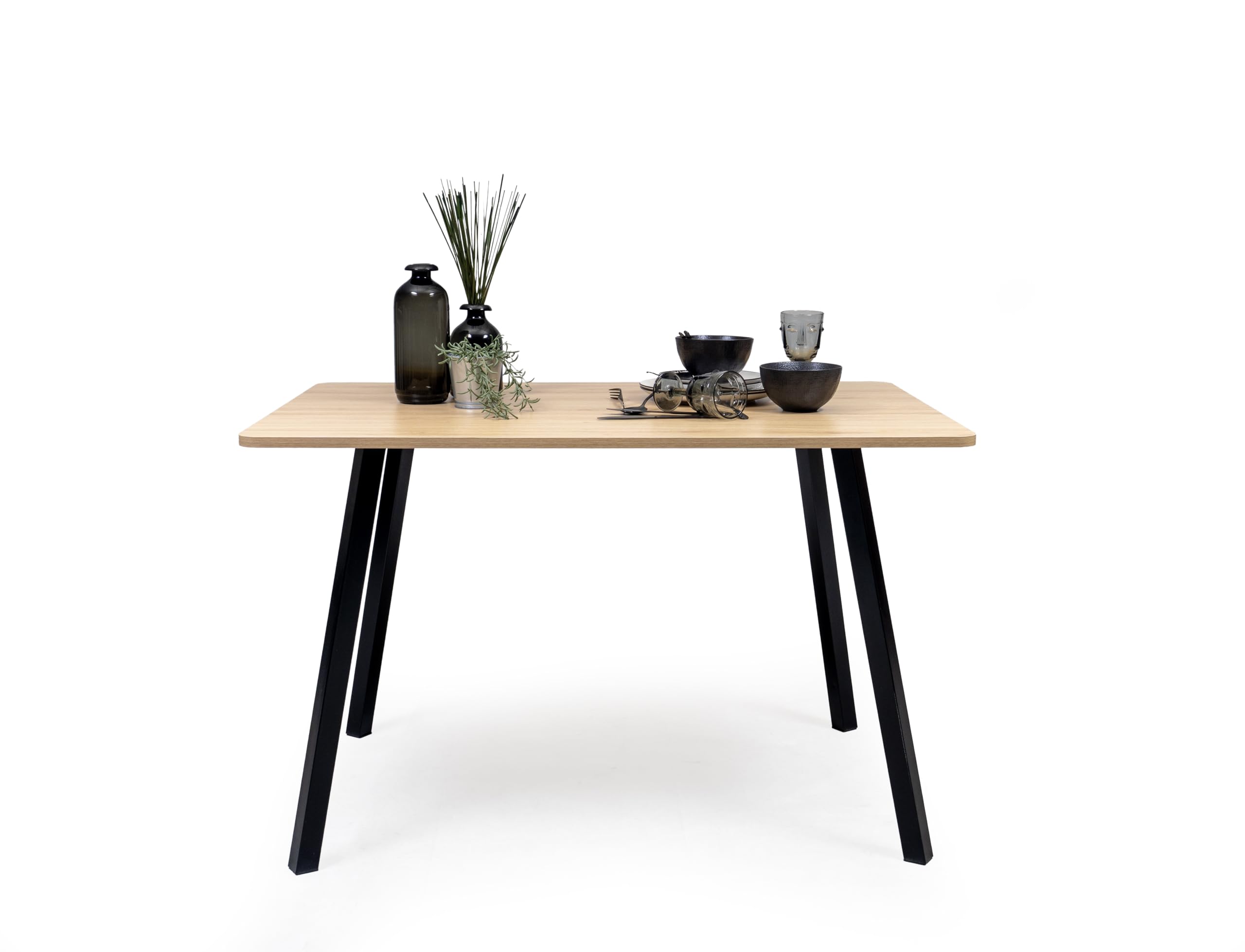 Homely® | Mesa de Comedor o Cocina Nadir | Diseño Funcional de 120x80 | Mesa Industrial, Sencilla Y Minimalista | Diseño Versátil chapada melamina Roble y Patas Metal Negro | Mesa para 4 Personas