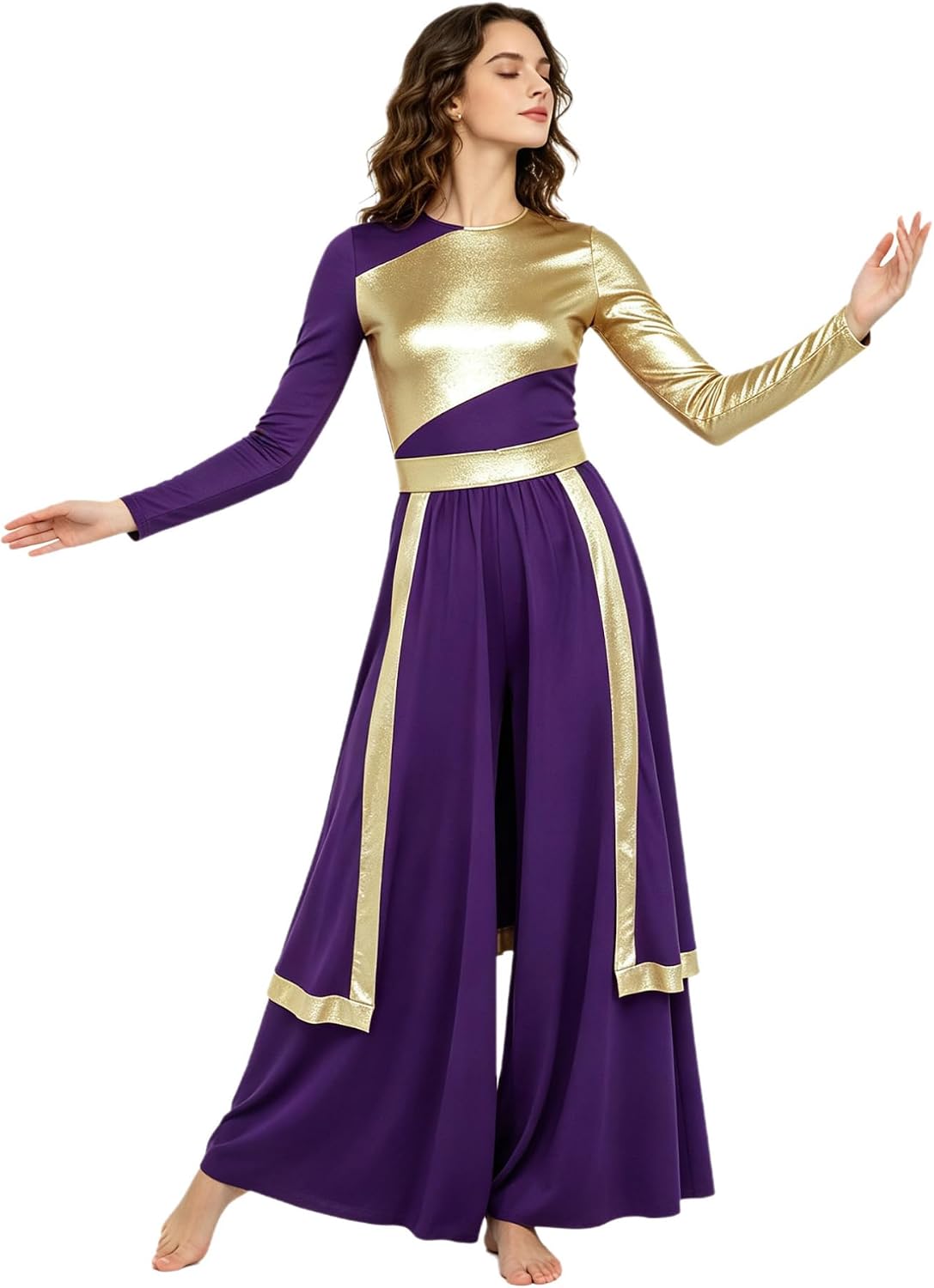 FEESHOW Women Praise Dance Jumpsuit Worship Dance Costumes