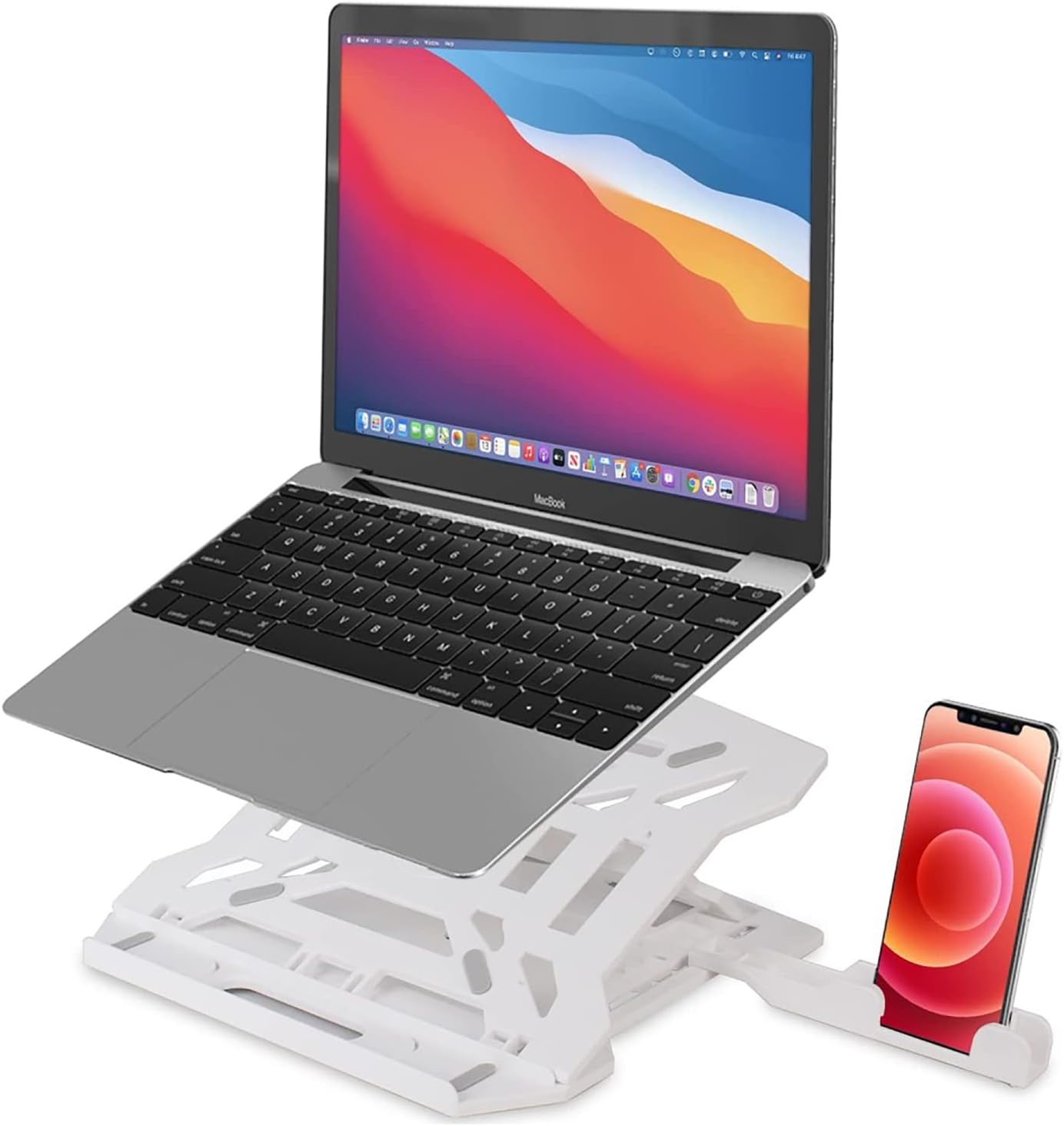 Dyazo Laptop Stand for Desk Adjustable Height, 8-Level Foldable Portable Laptop Riser Holder with Phone Stand, Ventilated Cooling Notebook Stand for 11"-15.6" Laptops/Tablet - (White, ABS+Plastic)