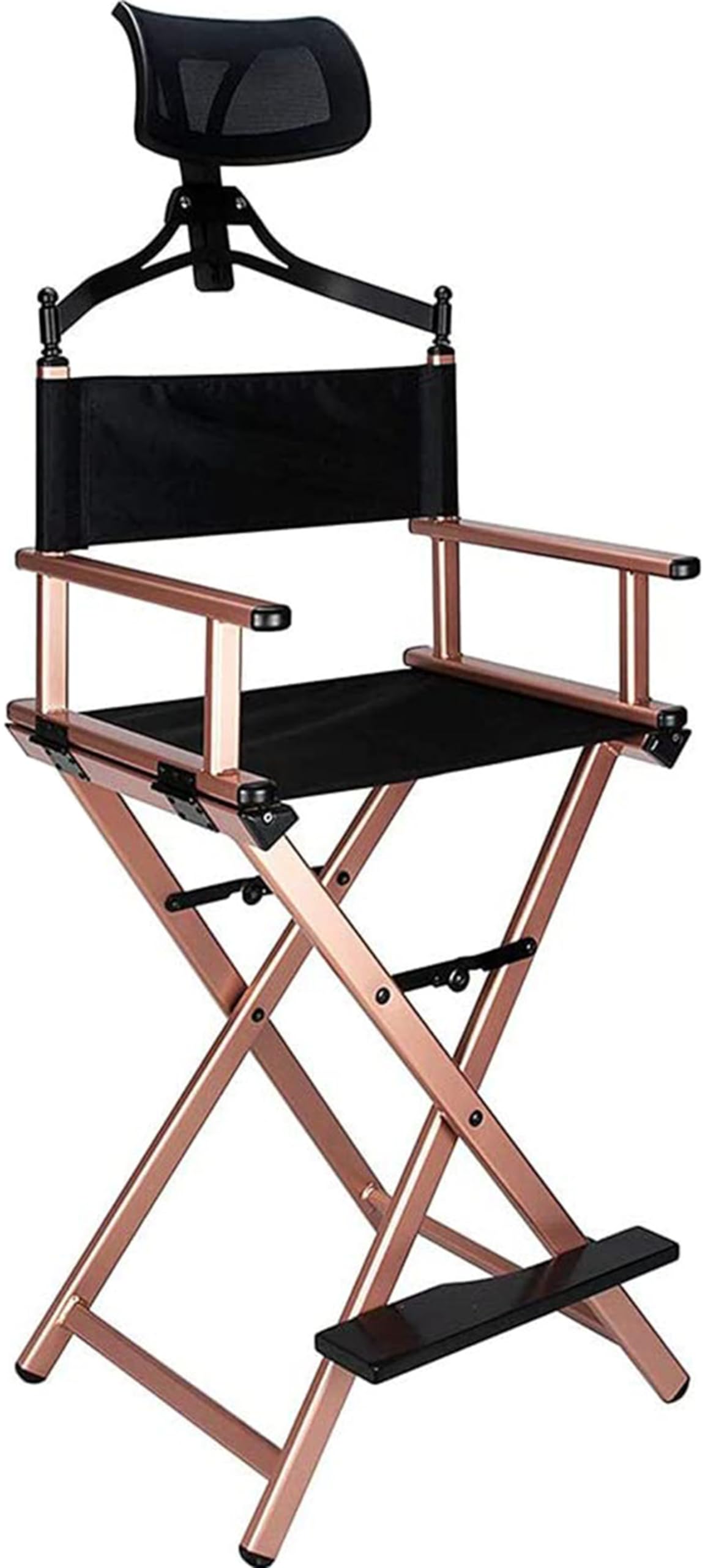 Sedia da Trucco Professionale in Alluminio - Regista Pieghevole con Poggiatesta Rimovibile, Altezza 148 cm, Supporti Resistenti 330 Libbre, Rose Gold