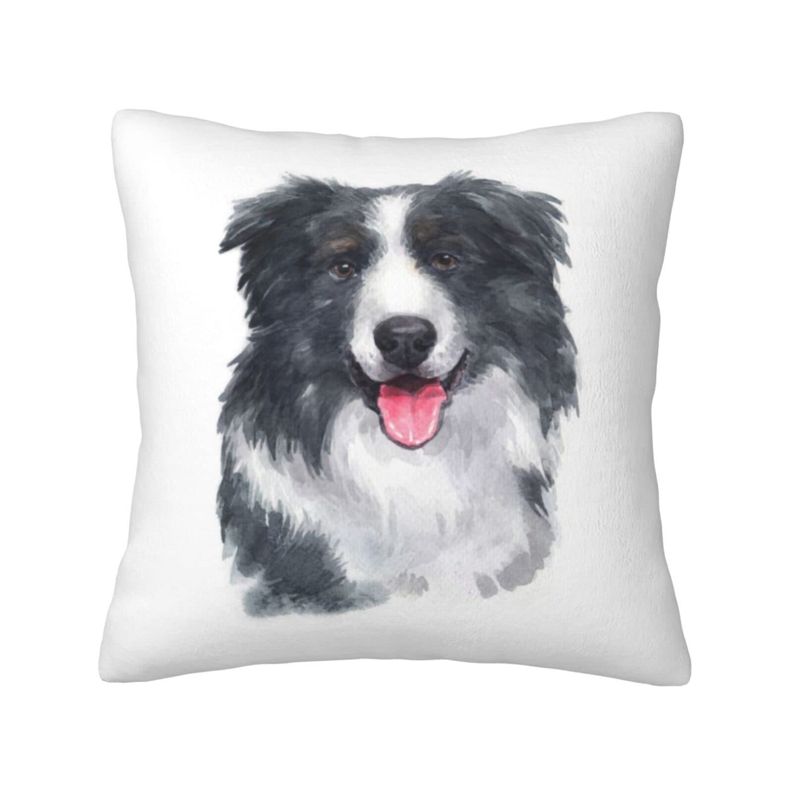 Sofa Pillowcase Cute Border Collie Plush Cushion Cover Soft Square Pillow Case for Bed Sofa 45x45cm