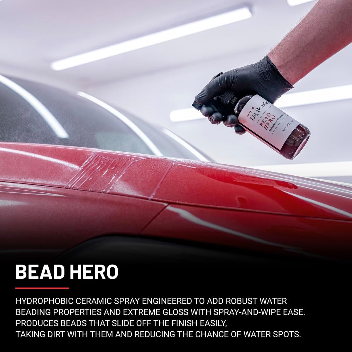 Dr. Beasley's Bead Hero Hydrophobic Ceramic Coating Spray for Car 12 fl oz - Adds Robust Water Beading for Self Washing, Extreme Gloss, Easy Spray & Wipe. Reduces Water Spots