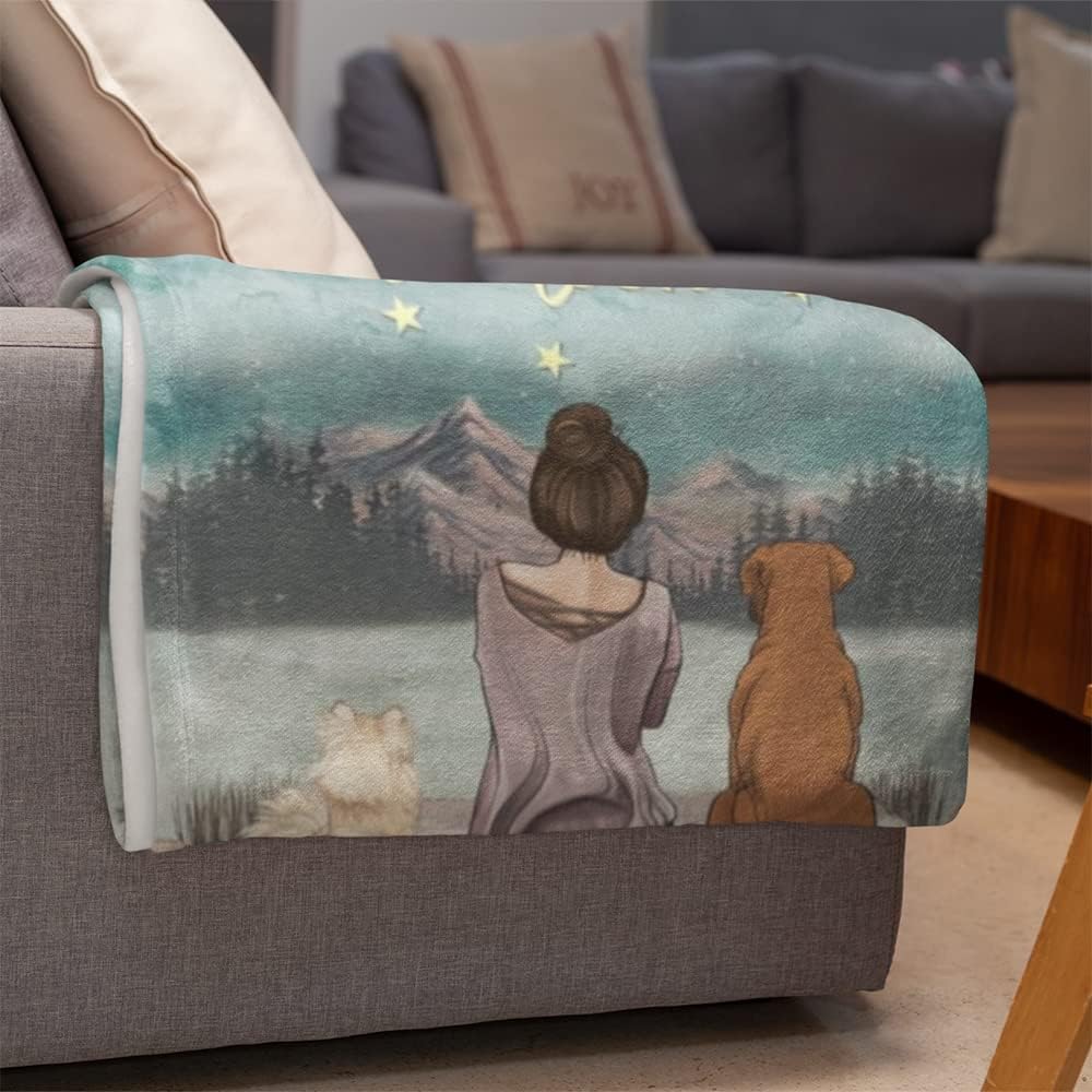 Gossby Personalized Dog Mom Fleece Blanket for Women - I Love You to The Moon and Back - Custom Birthday, Christmas, Mother's Day Dog Lover Gift with Design, Name