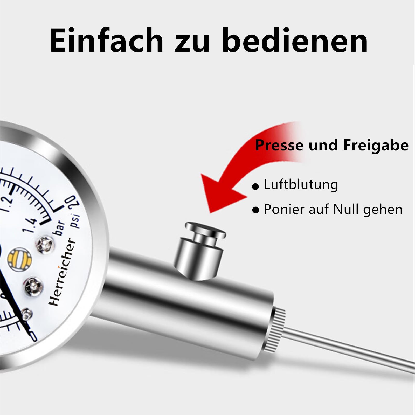 Jauge de pression d'air de précision pour football, basketball, volleyball et rugby - Boîtier en métal robuste et affichage clair (0-20 PSI/0-1,4 bar) - Aiguille pour toutes les valves à bille