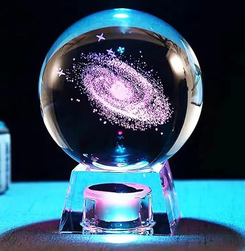 Jofanvin Bola de cristal 3D con sistema galáctico, base de lámpara LED, bola de cristal con llavero, el mejor regalo de cumpleaños para niños,