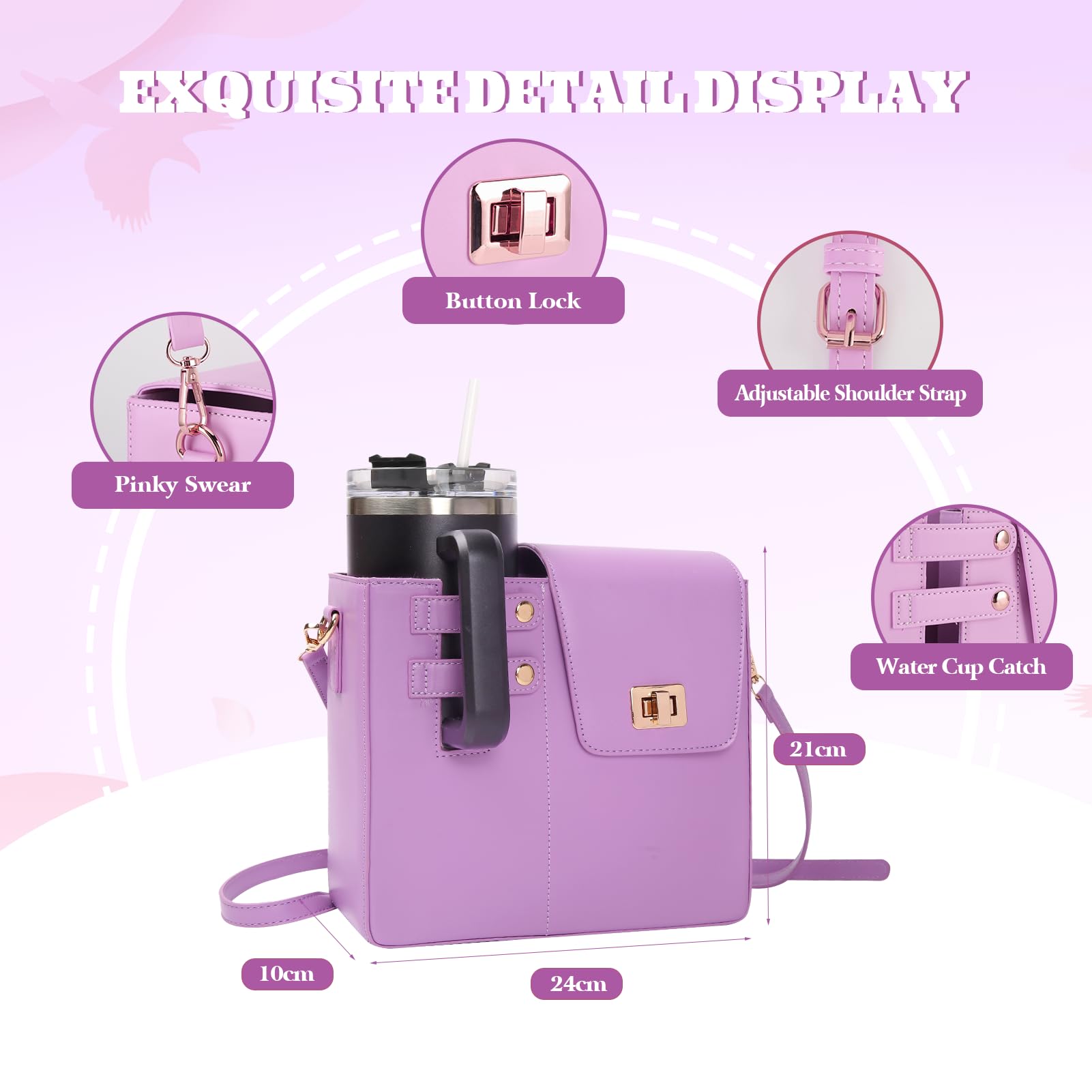 Gugxiom Bolsa de Almacenamiento para Tazas de Agua, Bolsa de Almacenamiento Portátil Multifuncional de PU con Soporte para Botella de Agua para Viajes Al Aire (Purple)