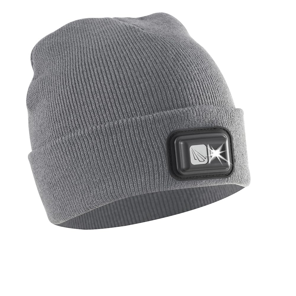 Powercap LED Beanie Cap 35/55 Ultra Bright Hands-Free LED Lighting Headlamp Hat, Grey knitted, Einheitsgröße-Large