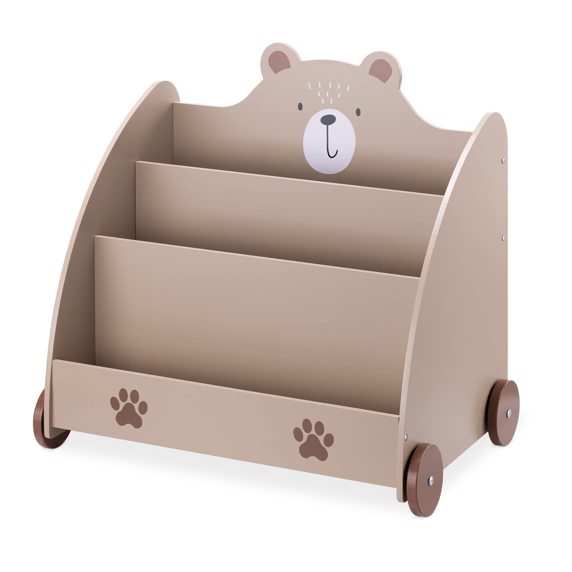 Navaris Bücherregal für Kinder - Kinderzimmer Regal für Bücher und Spielzeug aus Holz - 60 x 58 x 40 cm - Buchregal mit Rollen - Organizer Braun Bär