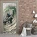 DNFurniture 3D Door Art, Removable Door Decals,Green Ocean Wave Blue Character Surfing 77X200Cm Self-Adhesive Door Mural, Door Sticker For Room Décor, Child Boy Girl Art Door Wall Stickers Mural Wallp