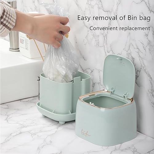 Miniatura 5 de Bonito bote de basura mini para escritorio, papelera portátil desplegable para acampar y SUV, conducción automática con tapa de bloqueo