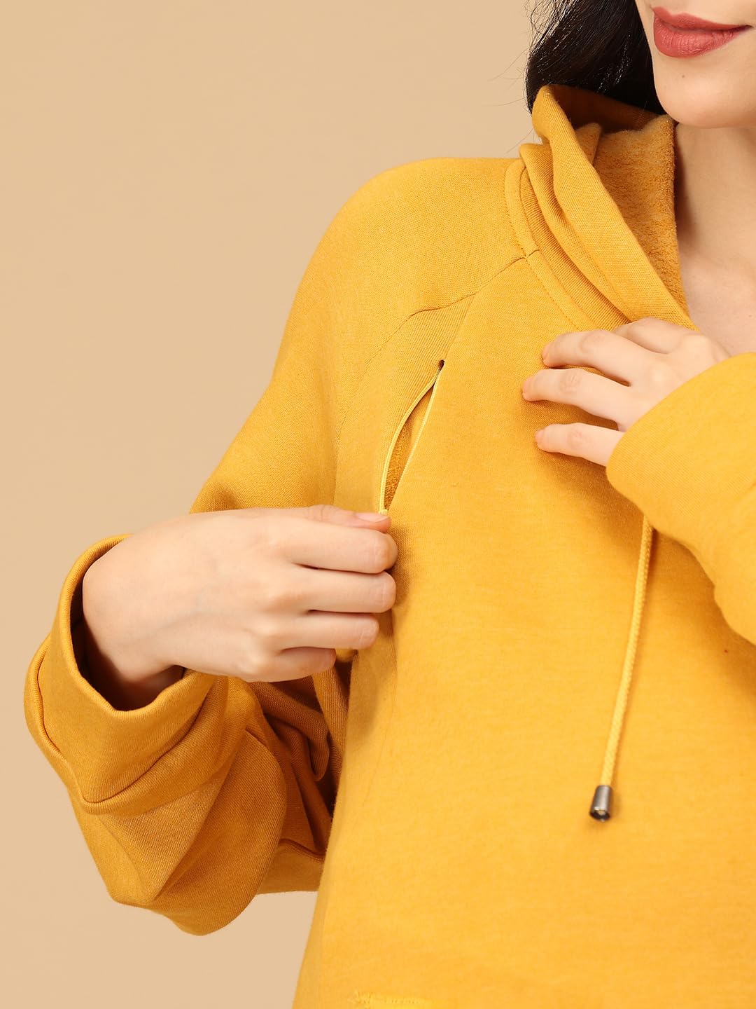 The Mom Store Maternity and Nursing Winter Hooded Sweatshirt | Breastfeeding Pre and Post Pregnancy Sweatshirt | Trendy Hoodies for New Mom | Mellow New, Yellow | M 1