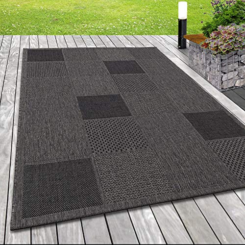 Indoor Outdoor-Teppich Sisal Optik Karo Webmuster Design Terassen Teppich Taupe, Grösse:160x230 cm, Farbe:Taupe Cover