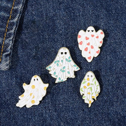 Image of Cute Ghost Enamel Brooch Pin Cute Enamel Pins Cartoon Lapel Pin for Jackets Backpacks Hat Decoration 4Pcs