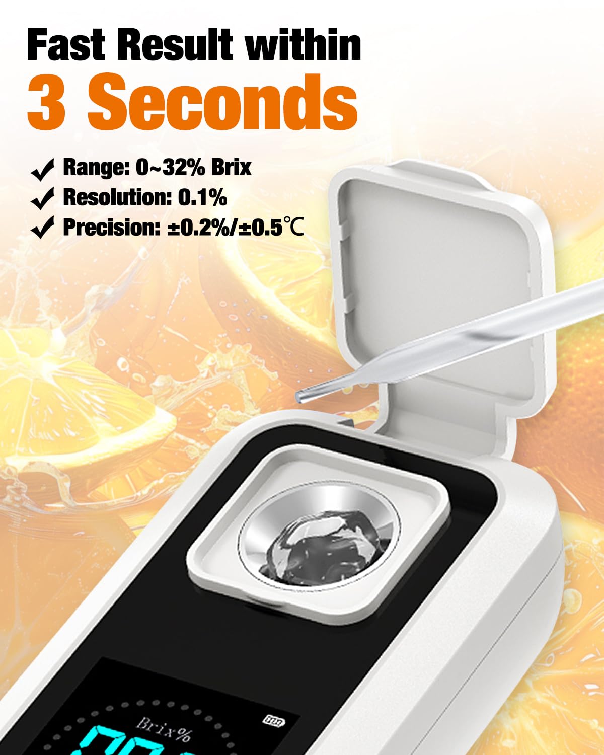 Digitaler Brix Refraktometer, Zucker Refraktometer Bereich 0-32% Brix ±0.2% Präzision Automatische Temperaturkompensation Elektronische Brix Obstzucker Messgerät für Obst, Säften, Gemüse