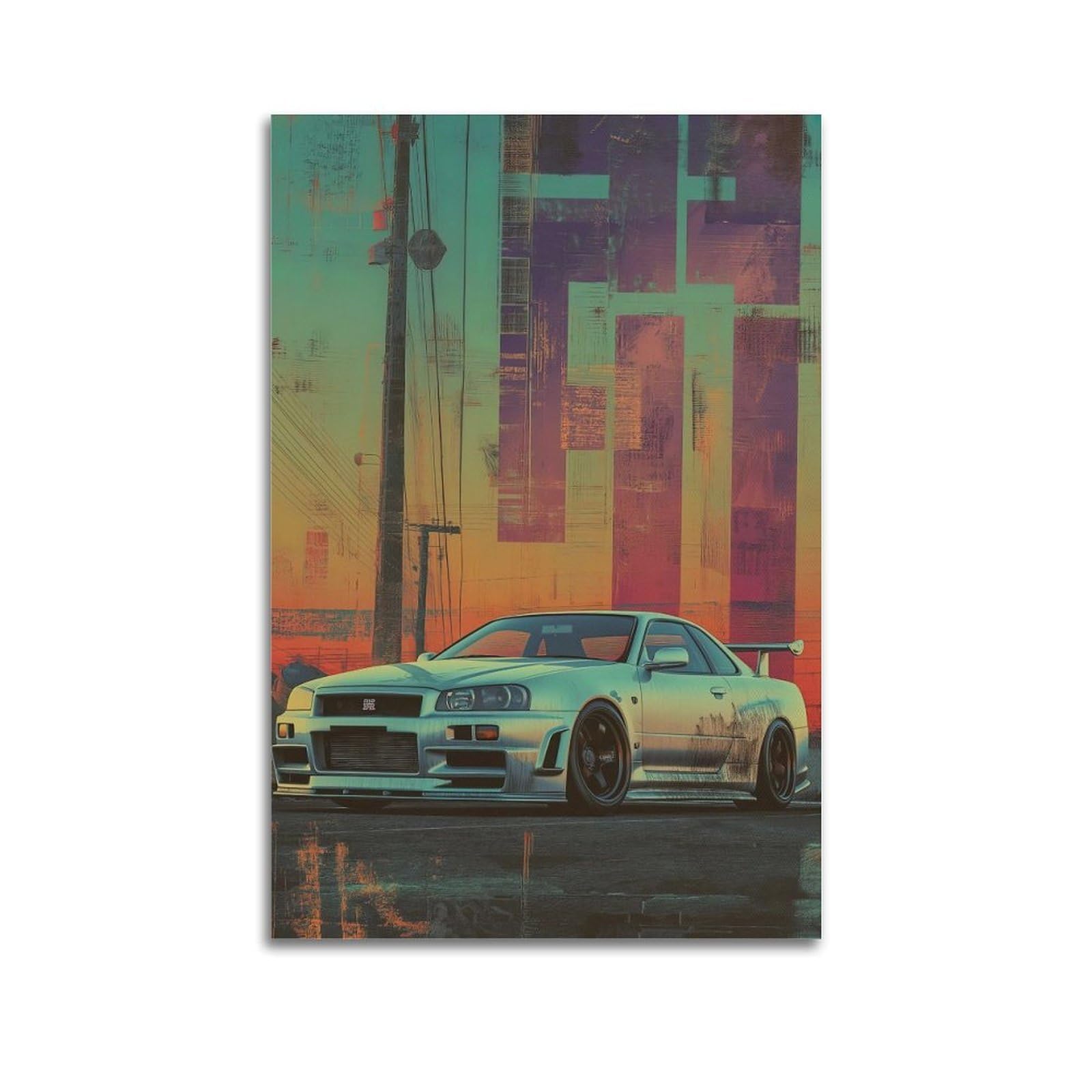 ESTE JDM Sports Car Poster Skyline R34 Retro Artwork Decorative Painting Canvas Modern Art Picture 20x30inch(50x75cm)