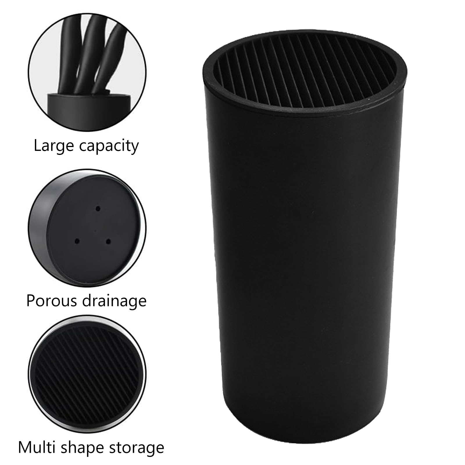 Bloque de cuchillos, soporte minimalista de plástico negro, estante de almacenamiento de cuchillos de encimera