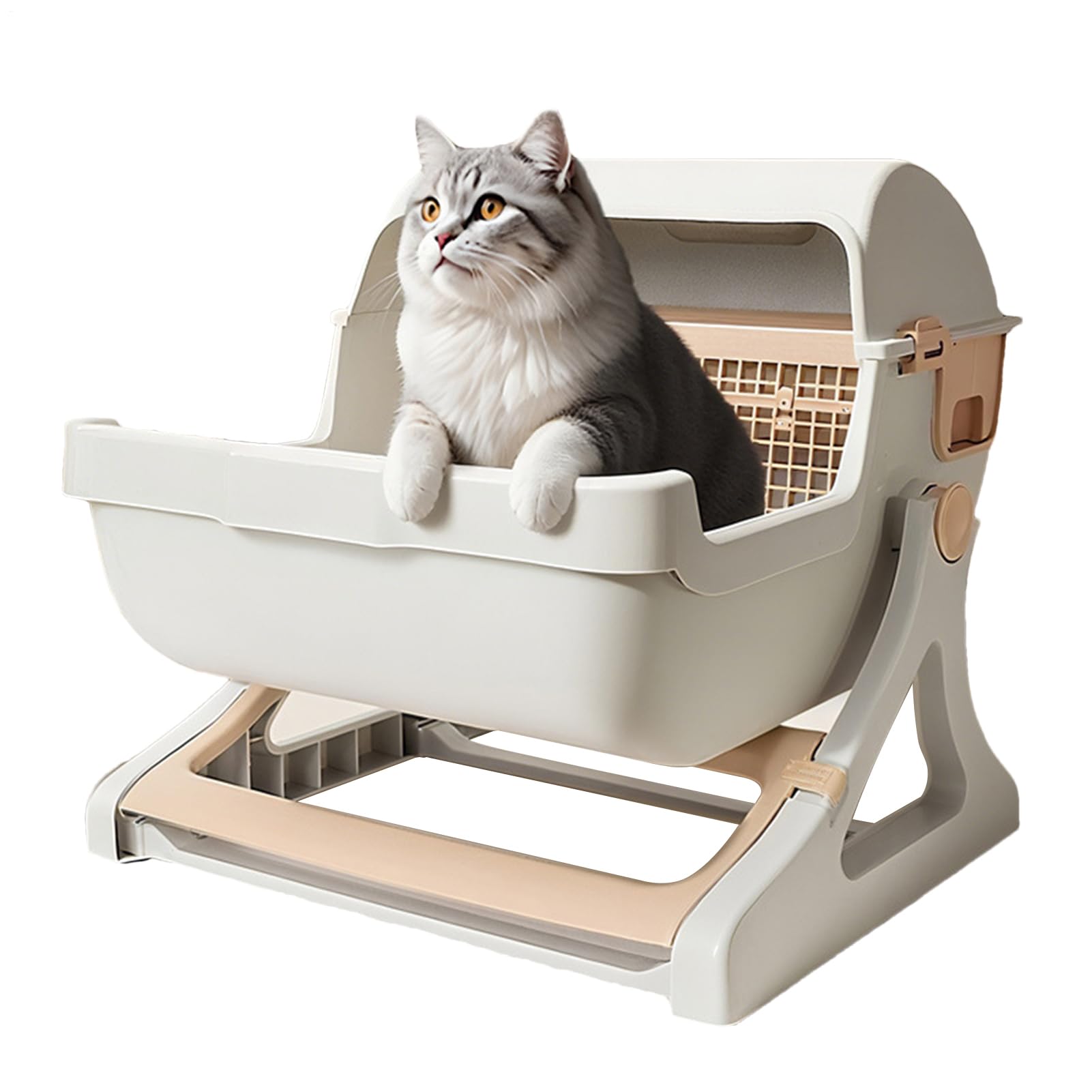 Caja De Autolimpiante - Arenero Semiautomático | Desodorizante Sin Olores Robusto Multimascota con Diseño Abierto para Armario Y Apartamento