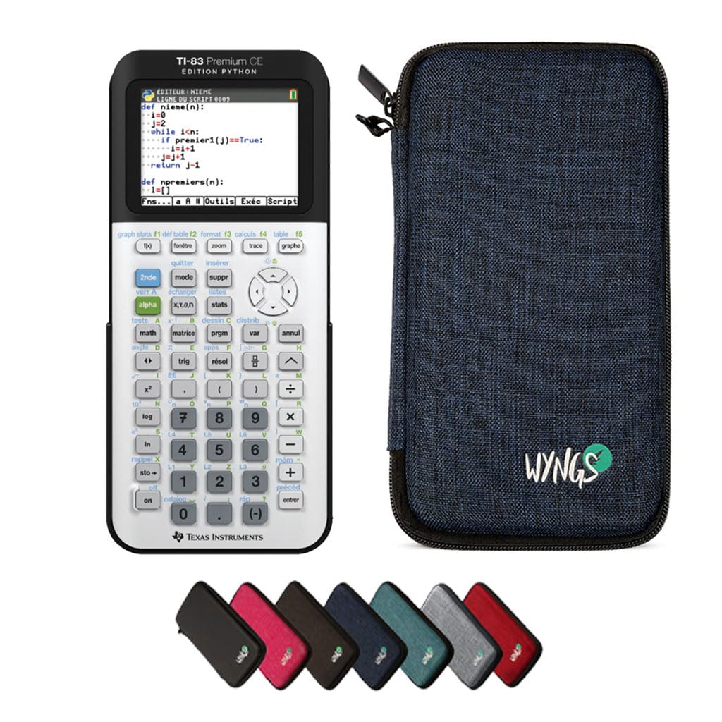 TEXAS INSTRUMENTS CALCUSO Pack économique: TI 83 Premium CE Python Edition Calculatrice Graphique + étui de Protection WYNGS Bleu + Etendue de CALCUSO