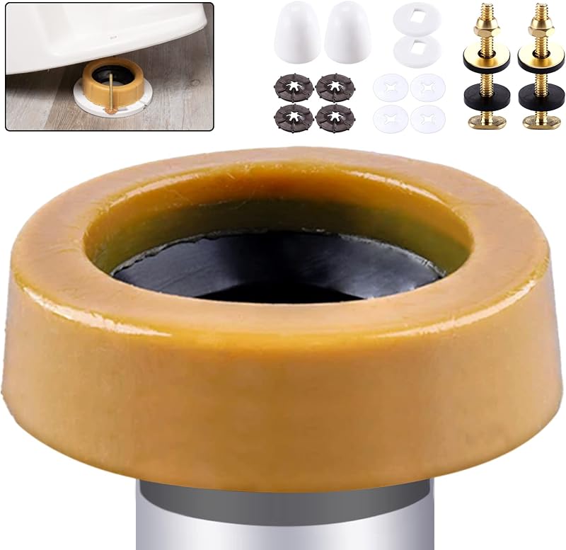 Kit de reemplazo de anillo de cera para inodoro extra grueso con pernos y tapas, 1,6 pulgadas de grosor | para bridas profundas, se adapta a líneas de 3'' o 4'', sella la taza del inodoro a la brida, sella olores y fugas, para aficionados al bricolaje y profesionales
