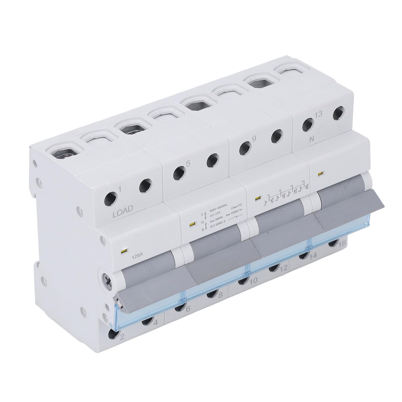 Sezionatore di Alimentazione 4P, Interruttore Automatico 4 Poli 6 Rivetti Rassodante DC AC 12-1000V Isolamento 400V 125A per Sistema di Alimentazione Fotovoltaico