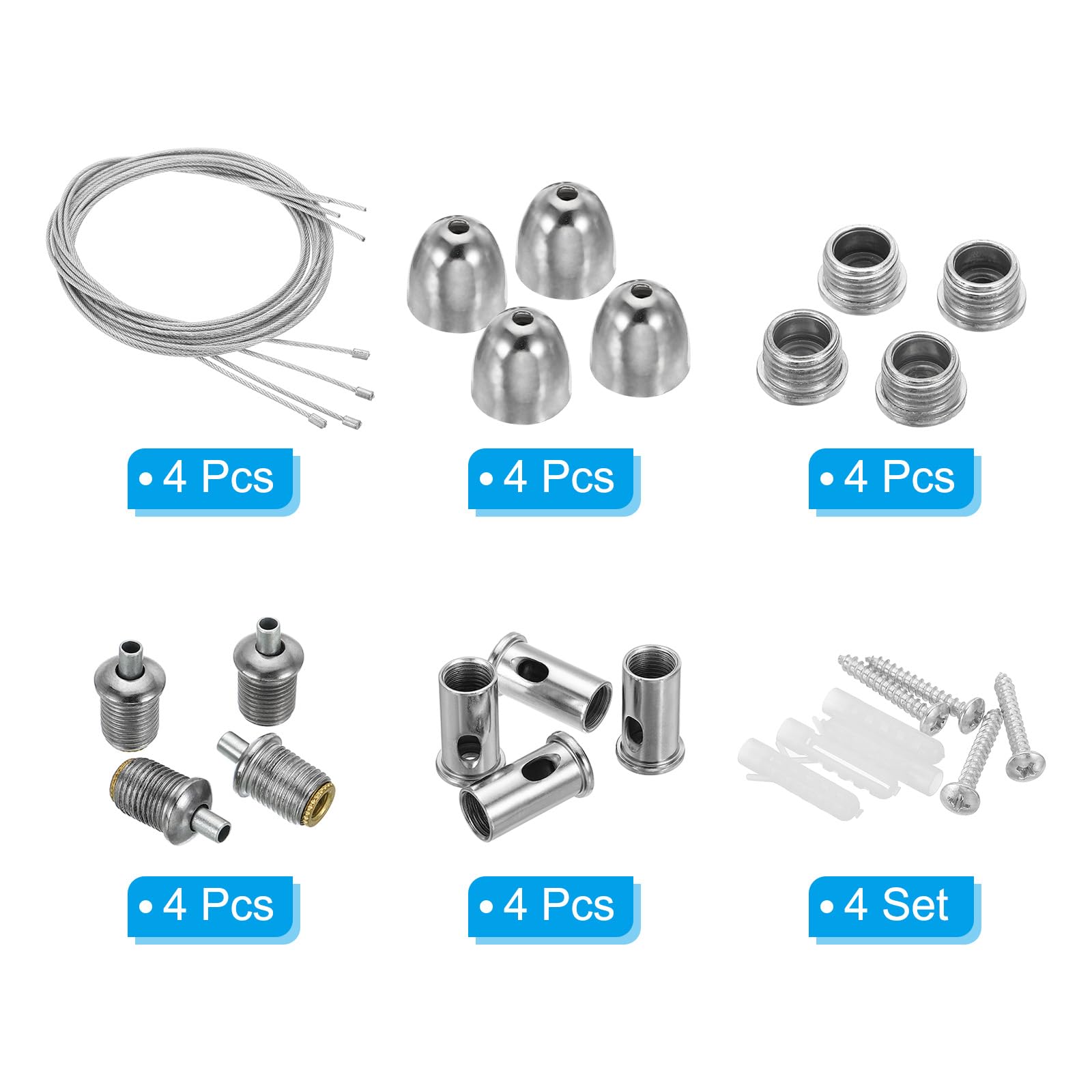 PATIKIL Ceiling Hanging Wire Cable Kit, 4 Set Lights Panel Steel Hanging Chains Adjustable Rope Clamp for Ceiling LED Pendant Light Aquarium Lights — Amazon image 3
