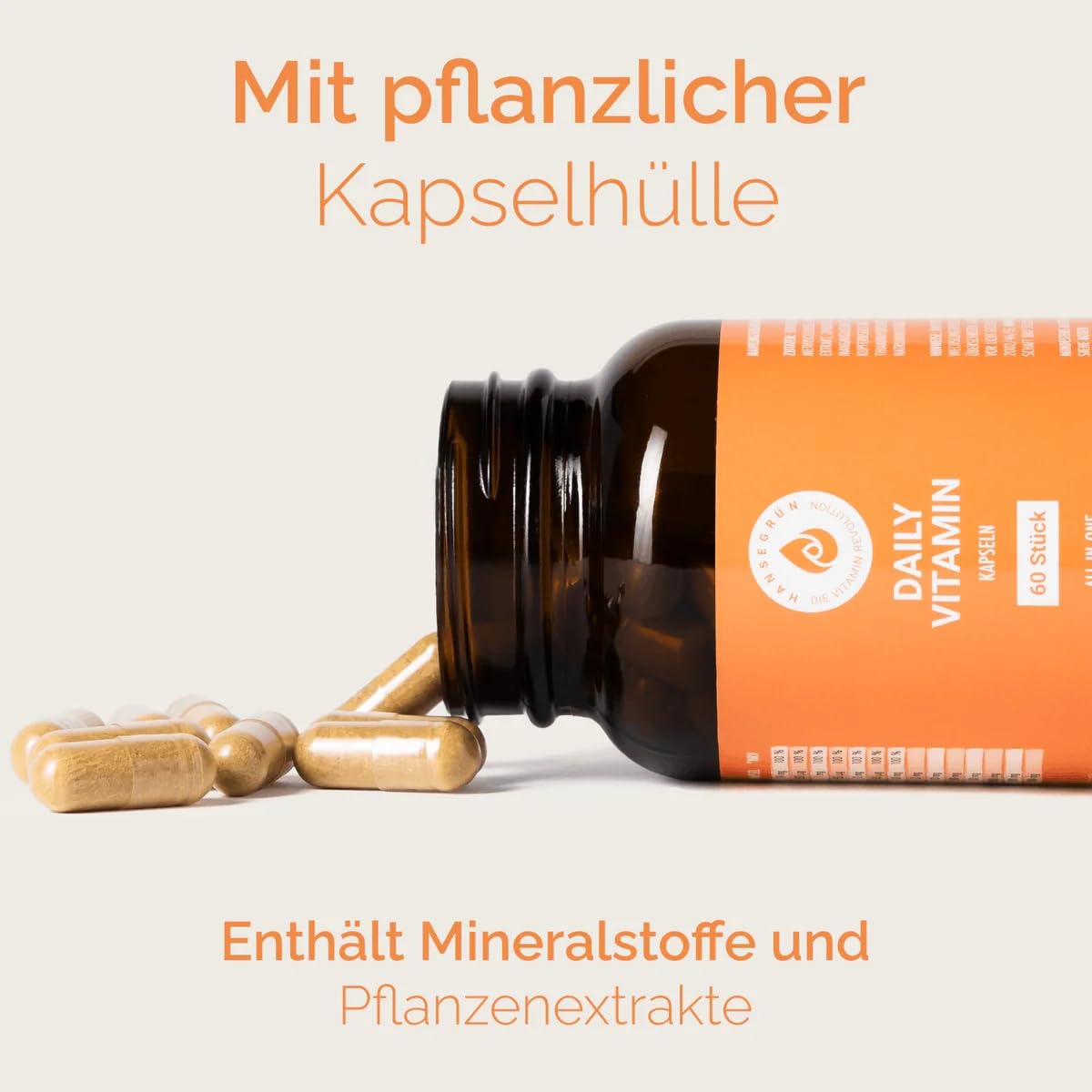 Hansegrün - 3x Daily Multivitamin Kapseln - 60 Kapseln - Trägt zu einem normalen Immunsystem¹, Zellschutz², Knochen & Muskeln³, Haut & Haare⁴, Energiestoffwechsel⁶ bei - ohne künstliche Zusatzstoffe
