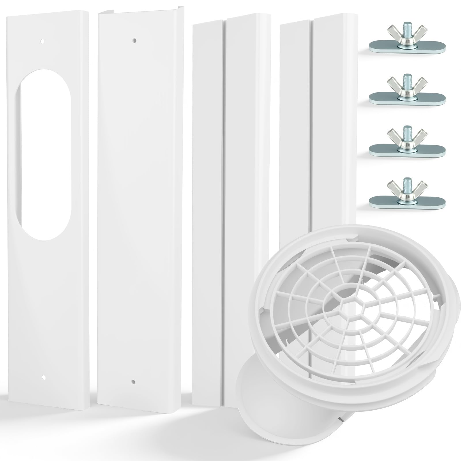 Kit de Plaque Fenêtre Climatiseur Mobile, 4 Plaques d'Étanchéité Fenêtre Télescopiques pour Climatiseur Portable, Calfeutrage Coulissante avec Adaptateur de Tuyau, Kit de Fenêtre pour Climatiseur