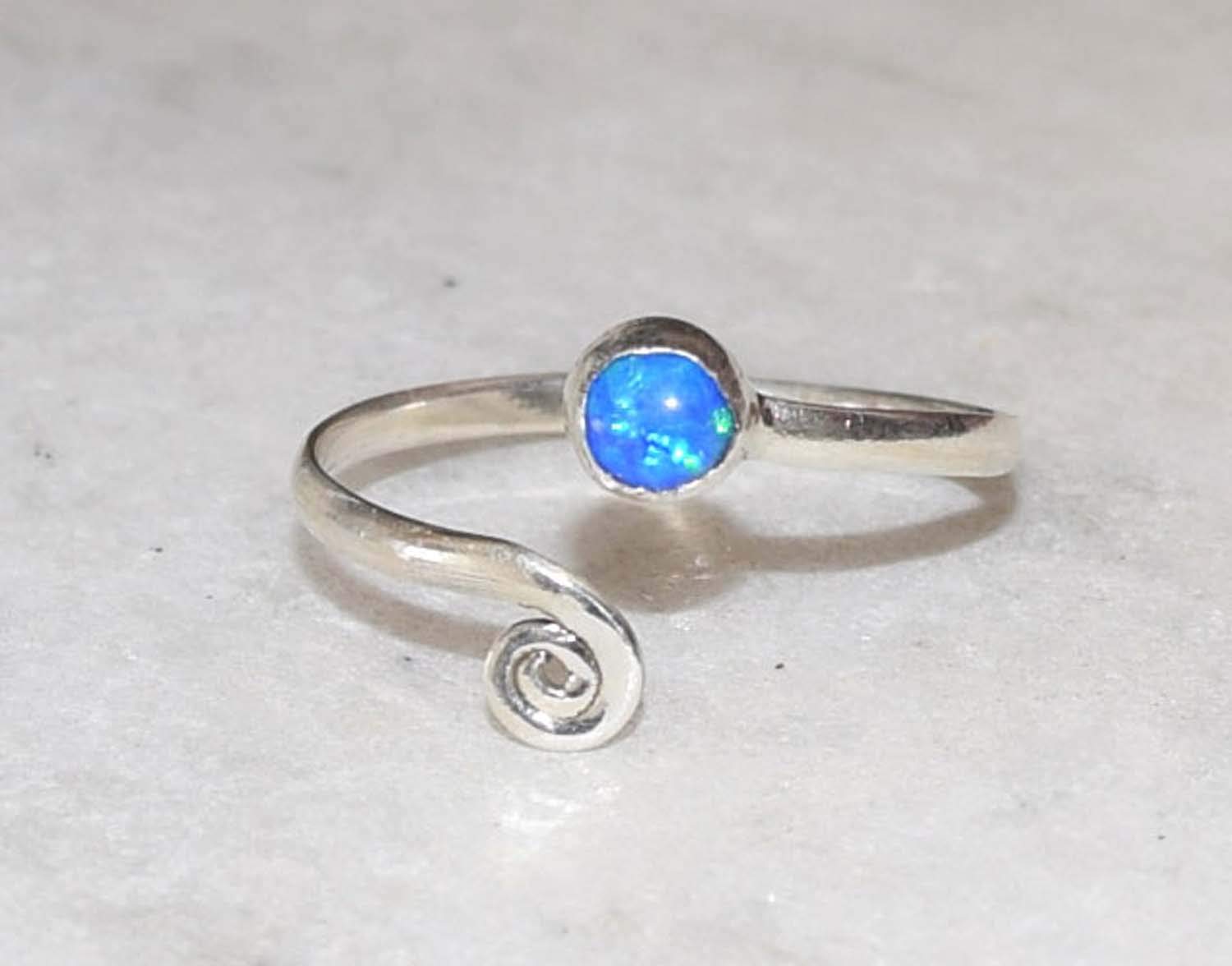 AvicraftsDark Blue Opal Toe ring midi rings 925 Solid Sterling Silver Girl Women Body Jewellery Lab Opal Adjustable Toe Rings