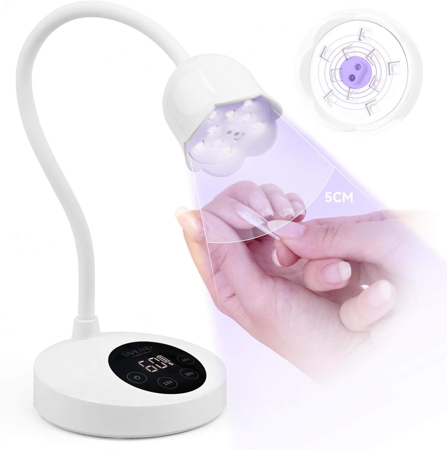 SAVILAND 30W U V Nail Lamp: Gel Nail Lamp Cordless U V Light for Gel Nails Smart Sensor LED Flash Cure Lamp lampara led para uñas Profesional Gooseneck U V Nail Light Nail Salon Home DIY Manicure