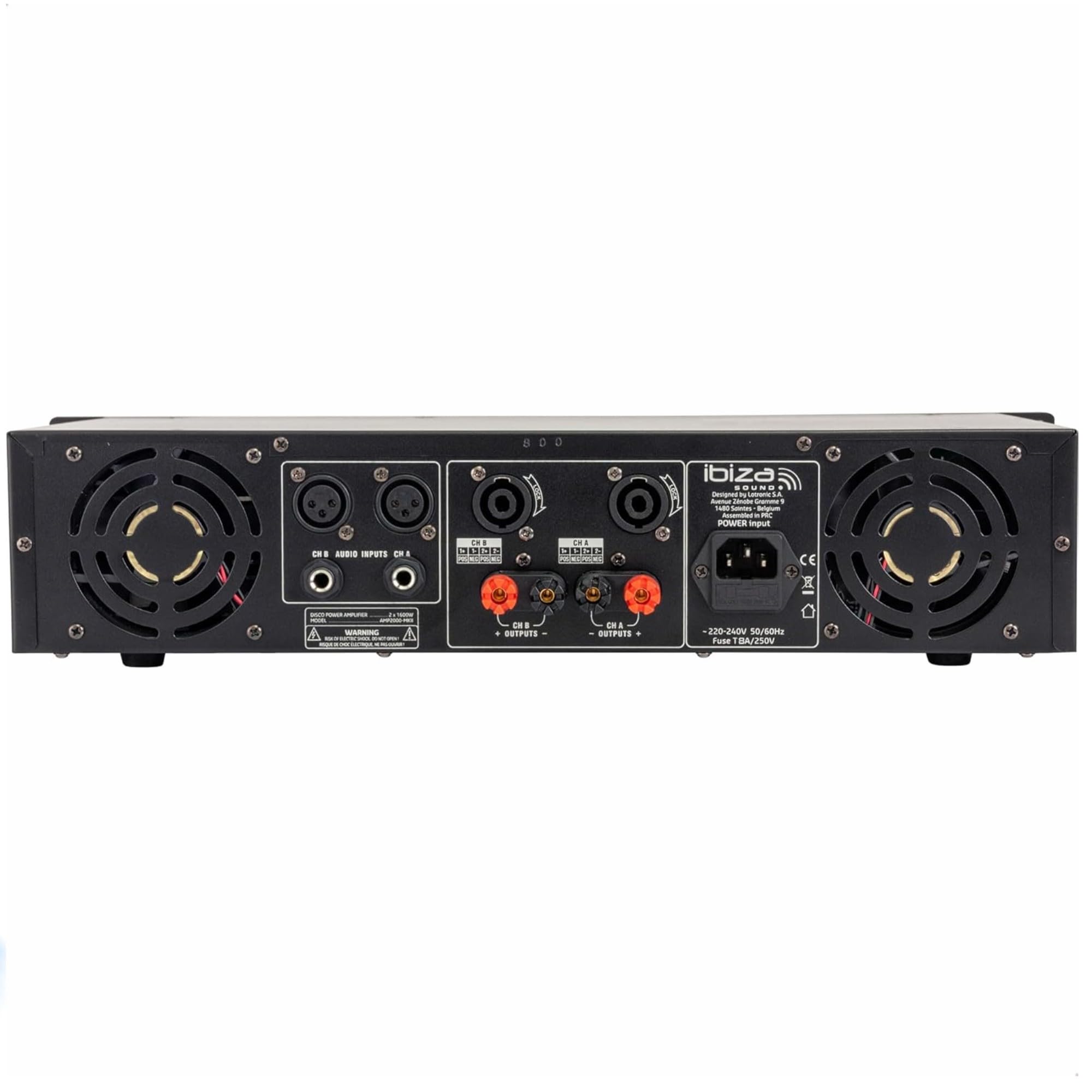 Ibiza Sound - Amplificatore Sono, 2 x 1500 W, AMP2000MKII, cavo HP altoparlante 3 m, cavo RCA/Jack DJ Speakon Serata