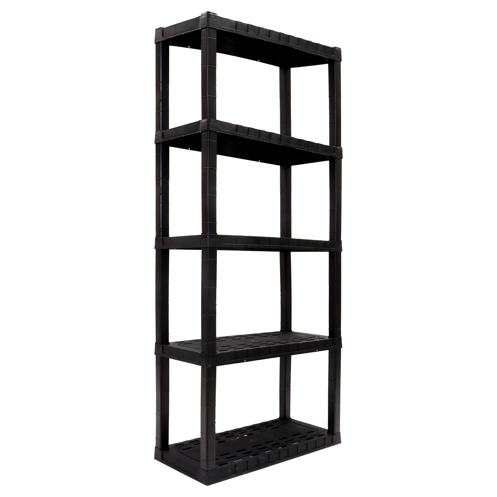 Oskar Heavy Duty Plastic Storage Shelves- for Garage, Kitchen, Bathroom Basement Kids Room, Stackable 5-Tier Black, Organizer Rack for Books Shoes,